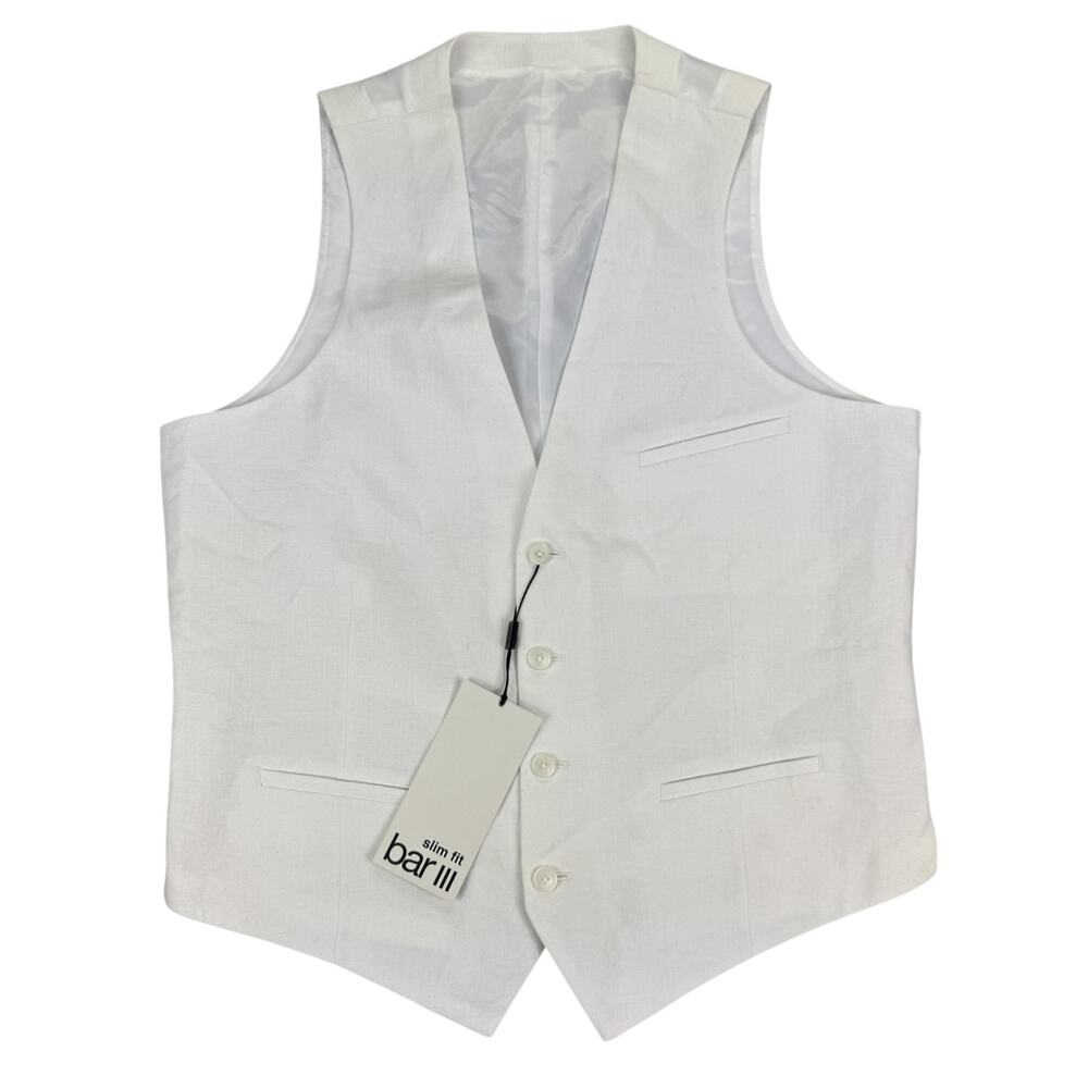 Bar III Mens Slim Fit 100% Linen Suit Vest White M